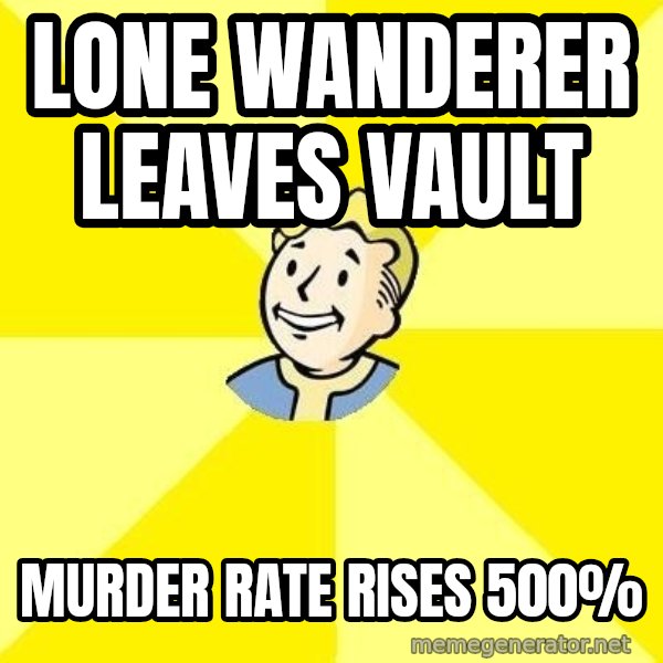 Fallout 3 meme: Lone wanderer leaves vault / murder rate rises 500%