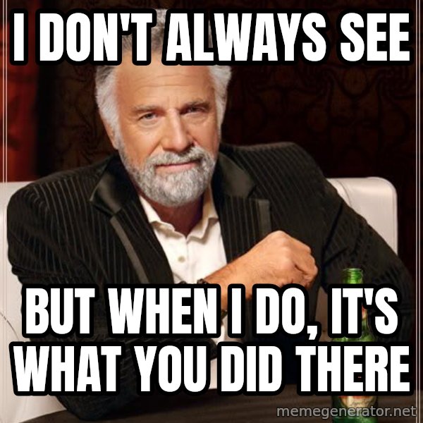 The Most Interesting Man In The World meme: i don't always see / but when i do, it's what you did there