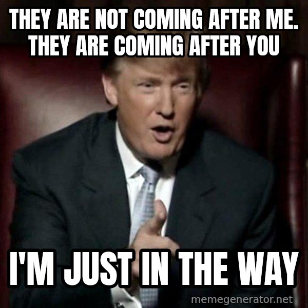 Donald Trump meme: they are not coming after me. they are coming after you / i'm just in the way