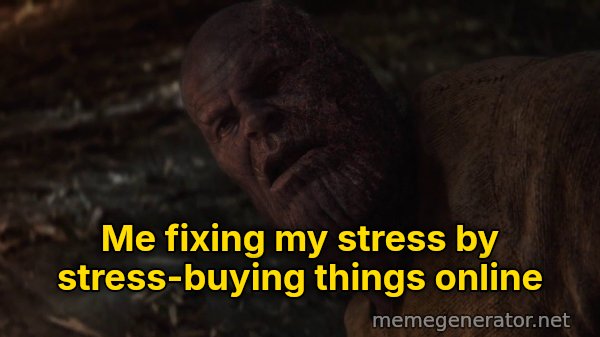 I Used the Stones to Destroy the Stones meme: Me fixing my stress by stress-buying things online
