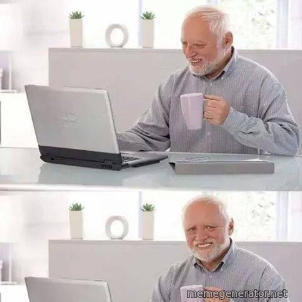 Hide the Pain Harold (two panels) meme template